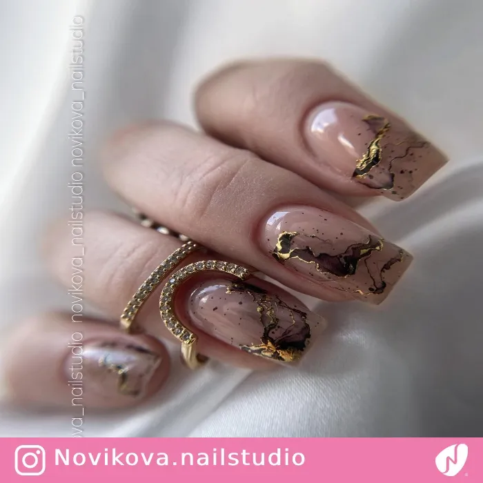 Nude Nails Abstract Foil Design